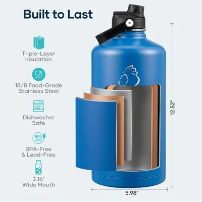 Buzio Duet Series Gallon Bottle with 2 Lids and Sleeve 3.8L - Blue
